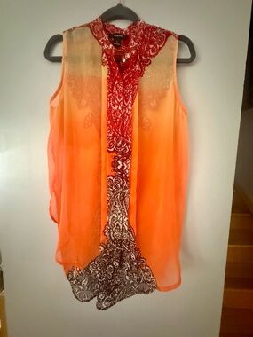 EUC Kaktus Bohemian Ombre Sleeveless Blouse - Orange & Yellow Paisley Print